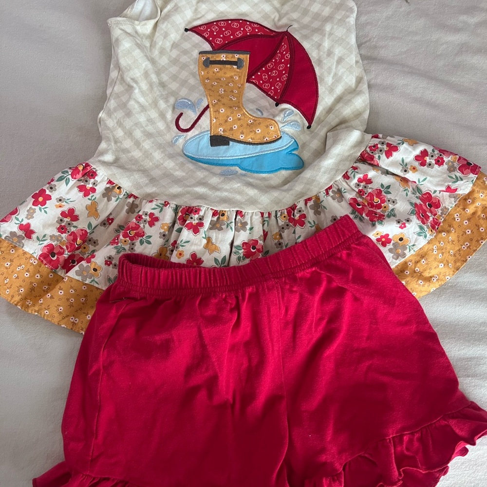Charming Floral Kids Dress with Red Shorts